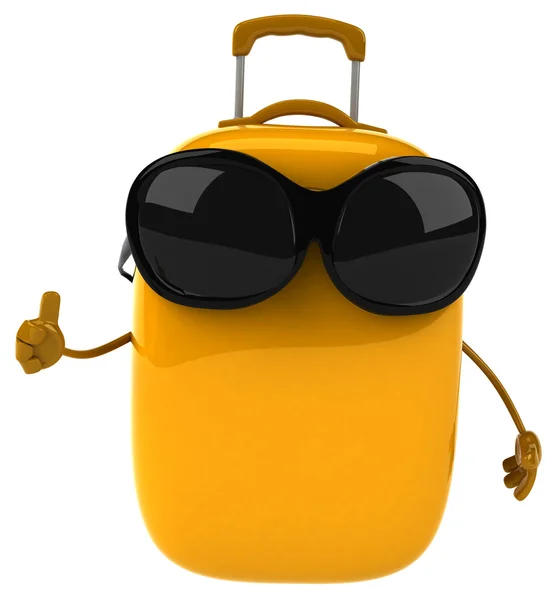 Веселый чемодан в солнечных очках — стоковое фото