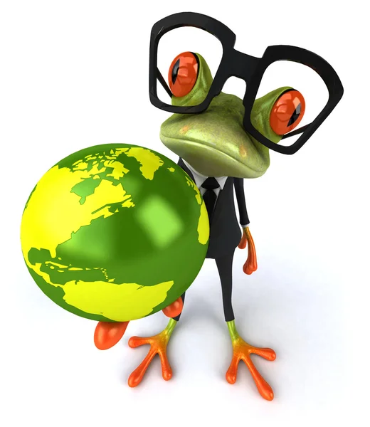 Fun frog in glasses with globe — Stock Photo, Image