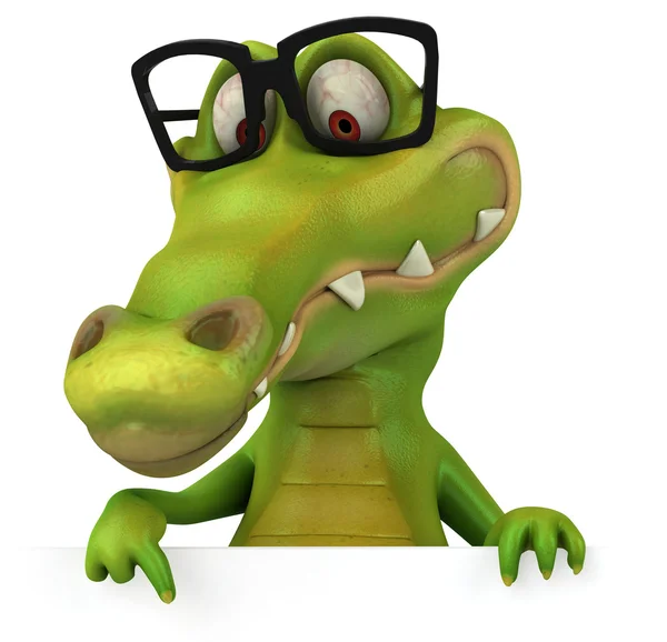 Fun crocodile in glasses at blank board — Stock Photo, Image