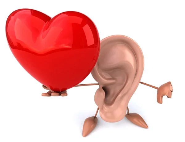 Cartoon oor met rood hart — Stockfoto
