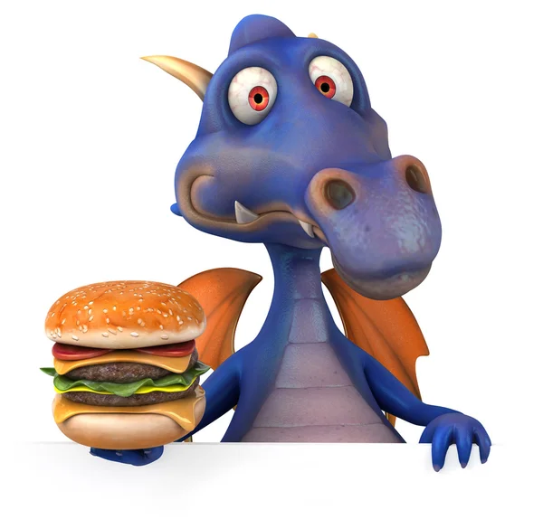 Dragón divertido con hamburguesa —  Fotos de Stock