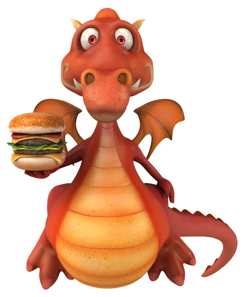 Dragón divertido con hamburguesa — Foto de Stock