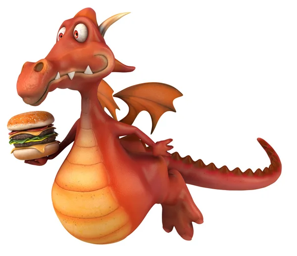 Lustiger Drache mit Burger — Stockfoto