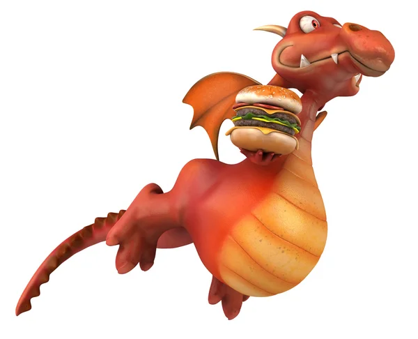 Fun dragon with burger — Stock Photo, Image