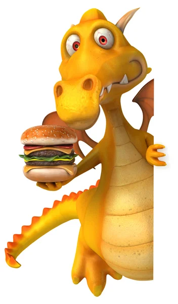 Lustiger Drache mit Burger — Stockfoto