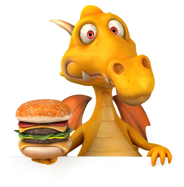 Dragón divertido con hamburguesa — Foto de Stock