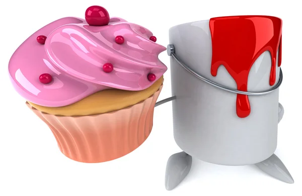 Divertido cubo de pintura con cupcake — Foto de Stock