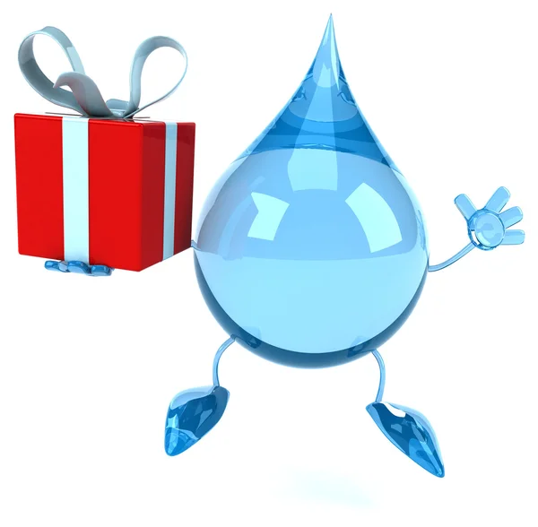 Kropli wody z prezentem — Zdjęcie stockowe