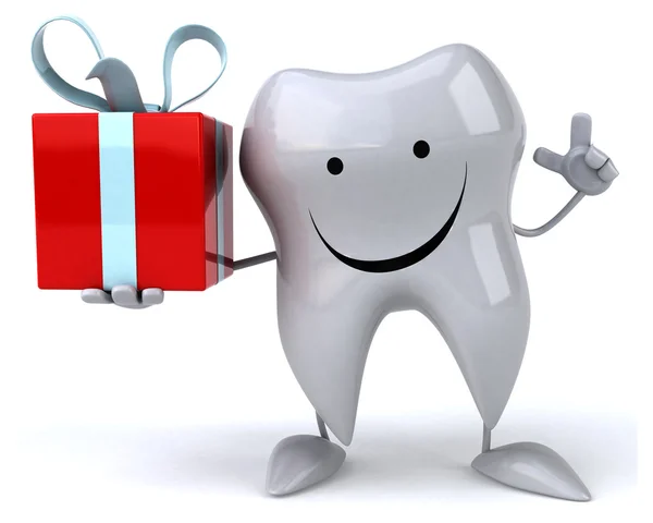 Dente divertente i Babbo Natale cappello con regalo — Foto Stock