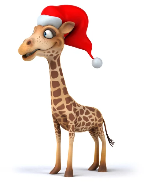 Girafa divertida no chapéu do Papai Noel — Fotografia de Stock