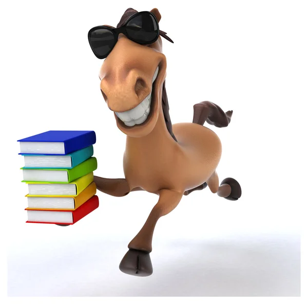 Cheval amusant avec des livres — Photo