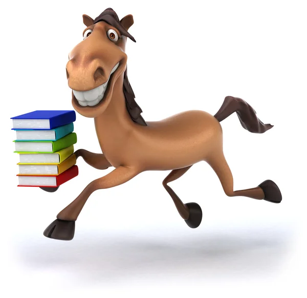 Cavalo divertido com livros — Fotografia de Stock