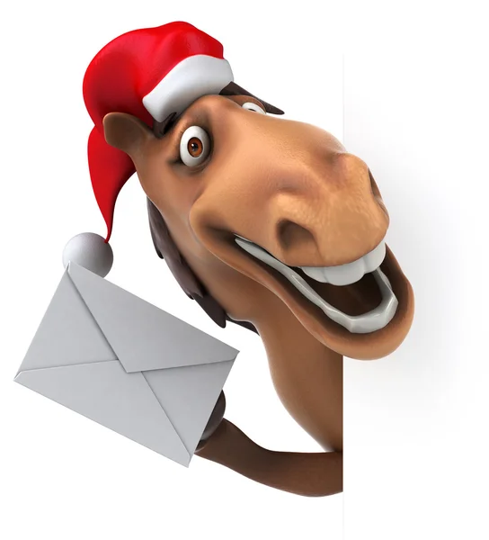 Leuk paard in kerstmuts met letter — Stockfoto