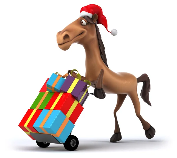 Cheval amusant en chapeau de Père Noël — Photo