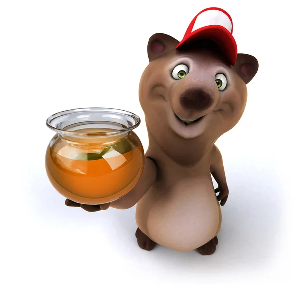 Fun bear with jar of honey — Stock Photo, Image