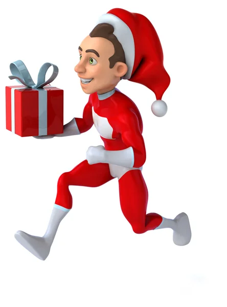 Young Fun Santa Claus with gift — Stock Photo, Image