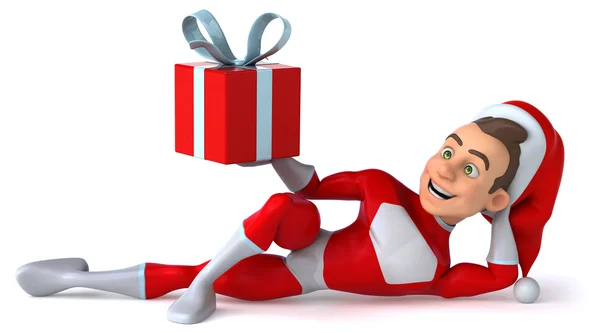 Young Fun Santa Claus met cadeau — Stockfoto