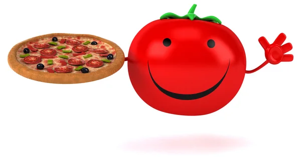 Spaßtomate mit Pizza — Stockfoto