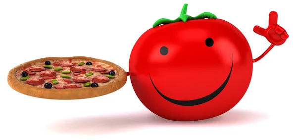 Spaßtomate mit Pizza — Stockfoto