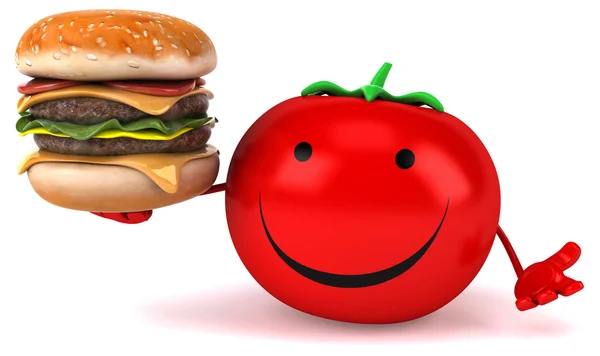 Fun tomato with burger — Stock Photo, Image