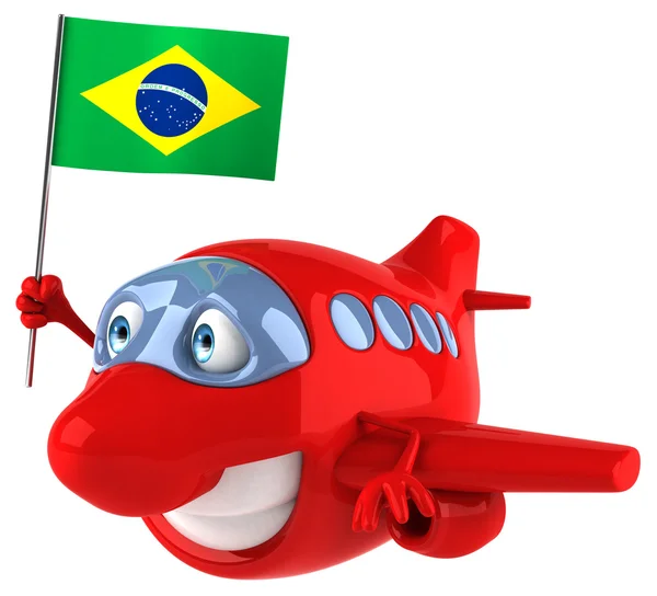 브라질의 국기와 함께 재미 있는 비행기 — 스톡 사진