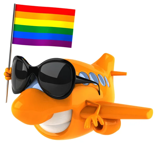 Fun plane with colorful flag — Stock Photo, Image