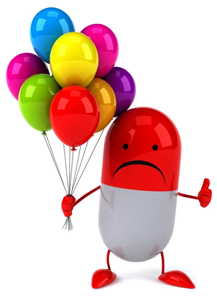 Cartoon pill with balloons — Stock Photo, Image