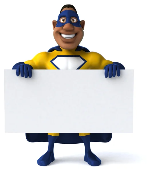 Fun superhero and blank board — Stock Photo, Image