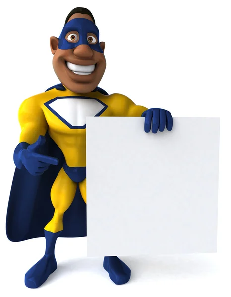 Fun superhero and blank board — Stock Photo, Image