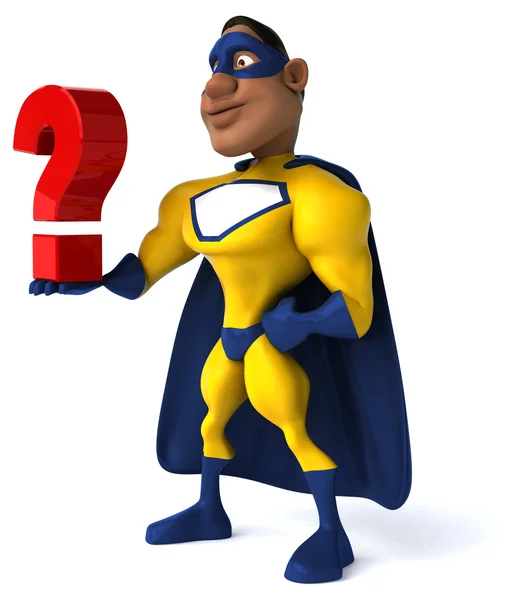 Bir soru işareti ile bir süper kahraman — Stok fotoğraf