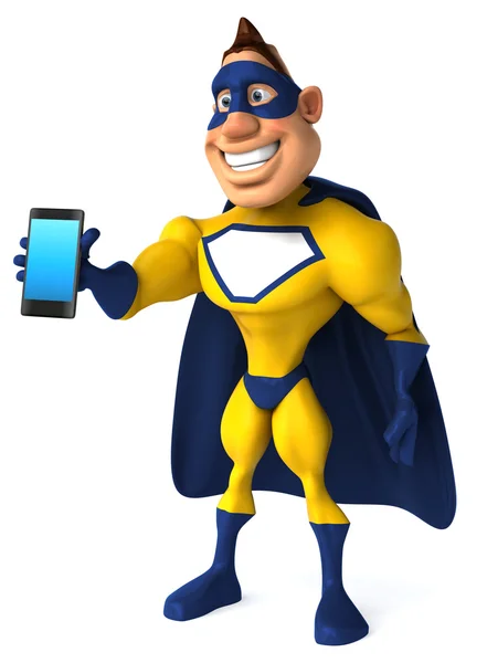 Super-herói divertido com telefone inteligente — Fotografia de Stock