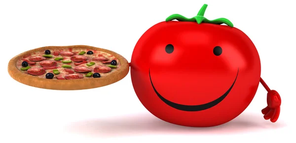 Cartoon tomato with pizza — Stock Photo, Image