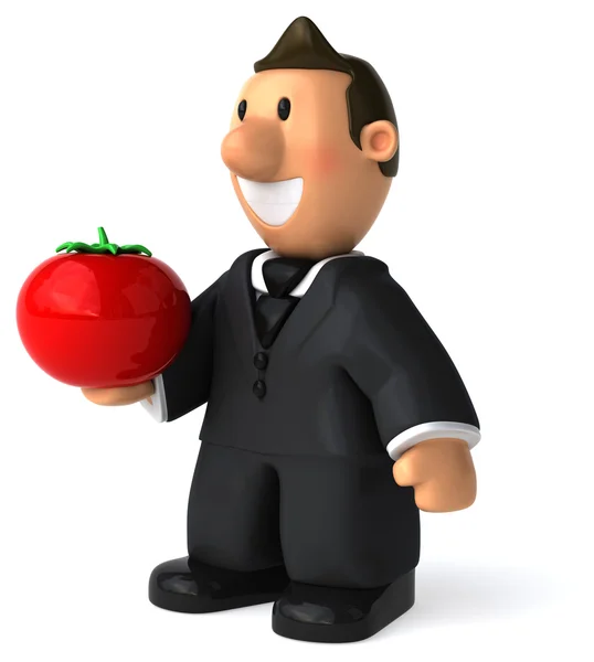 Homme d'affaires amusant avec tomate — Photo