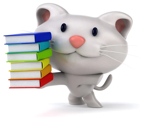 Gatto divertente con mucchio di libri — Foto Stock