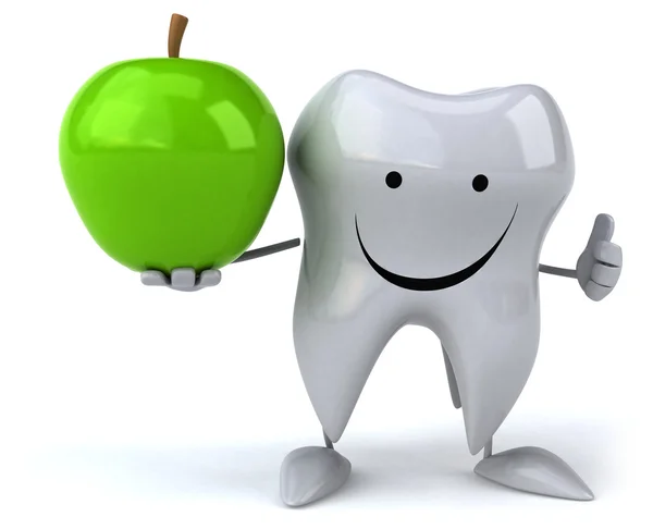 Kreslený zub s jablkem — Stock fotografie