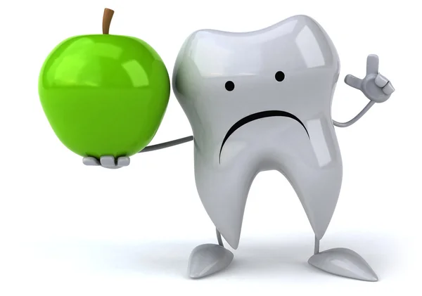 Cartoon tooth with an apple — Stock Photo, Image