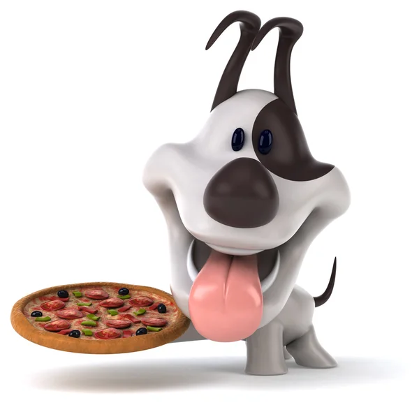 Spaß Cartoon Hund mit Pizza — Stockfoto