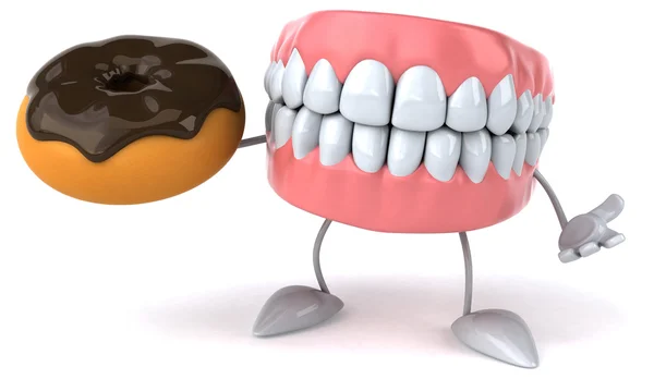 Dentes divertidos com donut — Fotografia de Stock