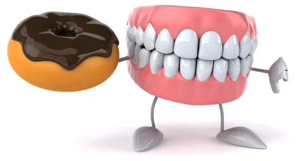 Dentes divertidos com donut — Fotografia de Stock