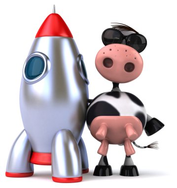 Güneş gözlüğü roket üzerinde eğlenceli inek