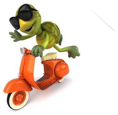 Çizgi film kaplumbağa scooter üzerinde