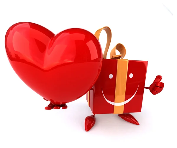 Fun gift with red heart — Stock Photo, Image