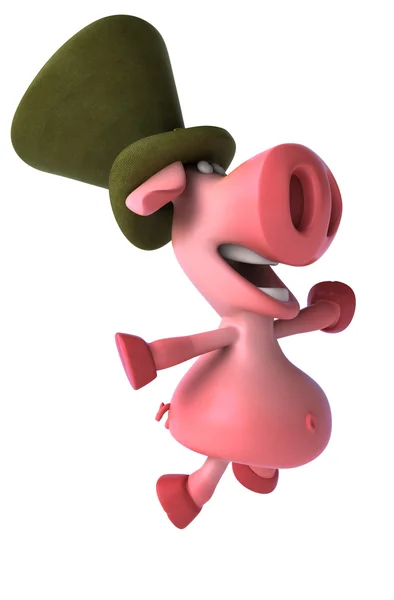 Fun pig in green hat — Stock Photo, Image