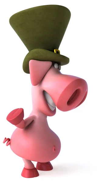 Fun pig in green hat — Stock Photo, Image