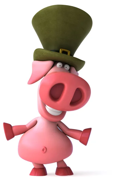 Fun pig in green hat — Stock Photo, Image