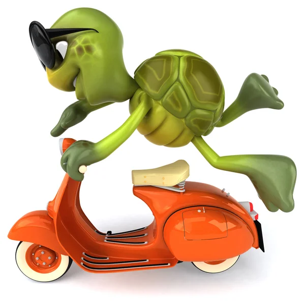 Tortuga de dibujos animados en scooter — Foto de Stock
