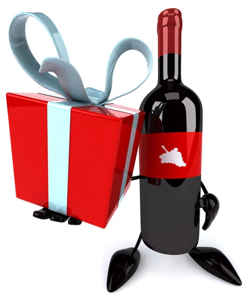 Vinflaska med gåva — Stockfoto