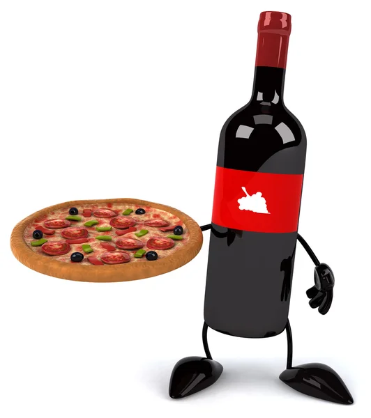 Wine bottle with pizza — Stock Photo, Image