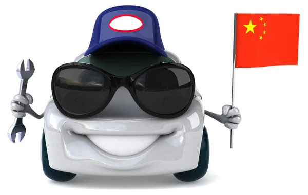 Carro divertido com bandeira da China — Fotografia de Stock