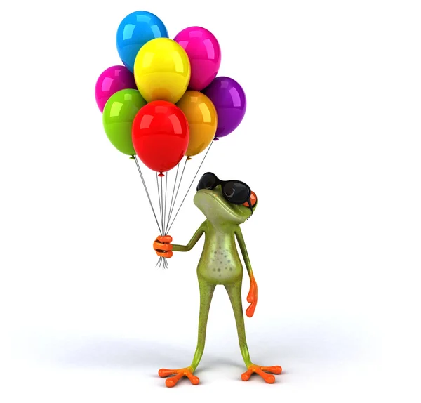 Spaßfrosch mit Luftballons — Stockfoto